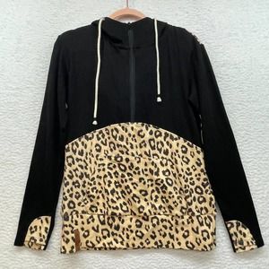 Ampersand Sweatshirt Womens Small Black Leopard Animal Hoodie Athleisure Lounge